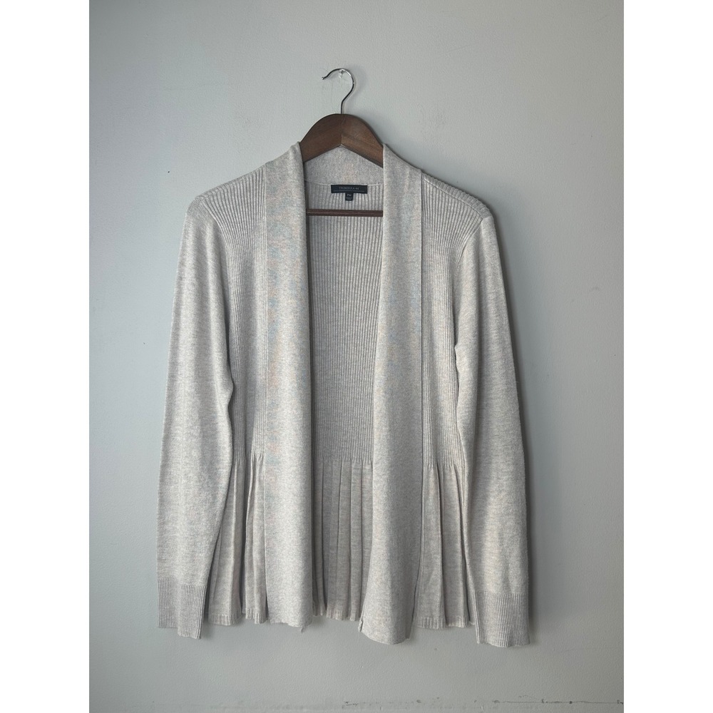 ๐Tribekka 44 Oatmeal Beige Ribbed Peplum Open Front Cardigan PM